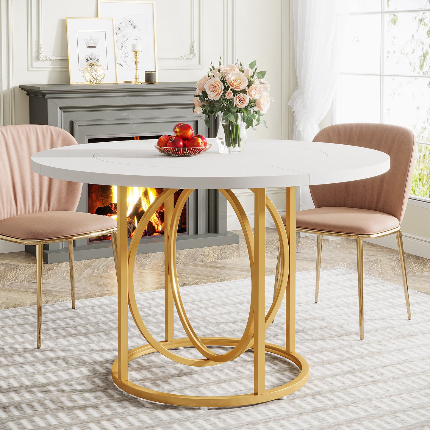 New Tribe Signs 2025 – Luxury Round Simple Dining Table with Circle Golden Base for Dining Room (Dining table only)