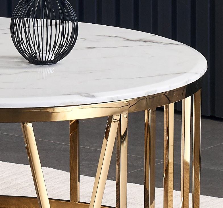 Luxury Center Table White Marble texture top with Gold metal Base for Living Room
