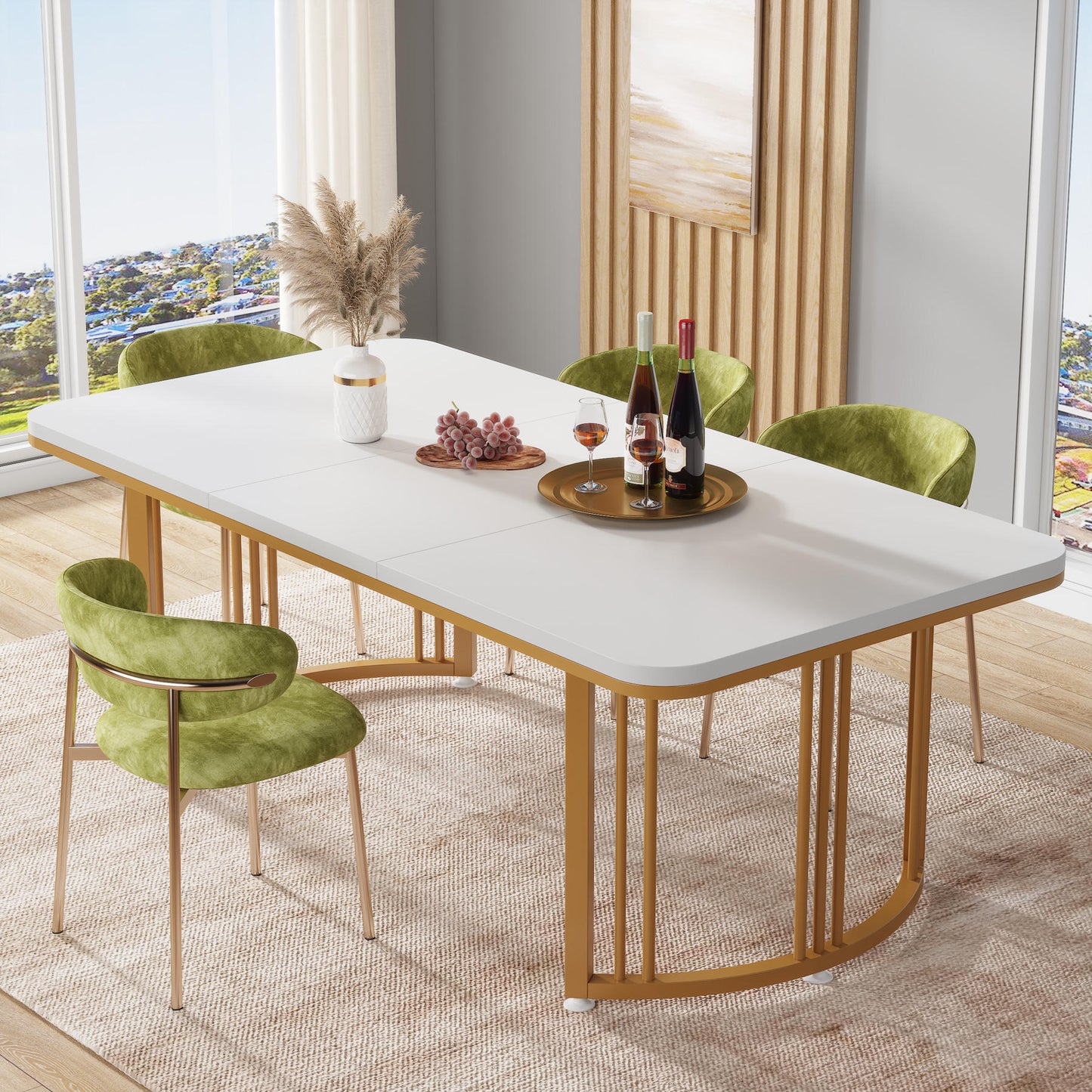 2025 New Modern Luxury Dining Table – Rectangular Wooden White Top with Gold Metal Base (Dining table only)