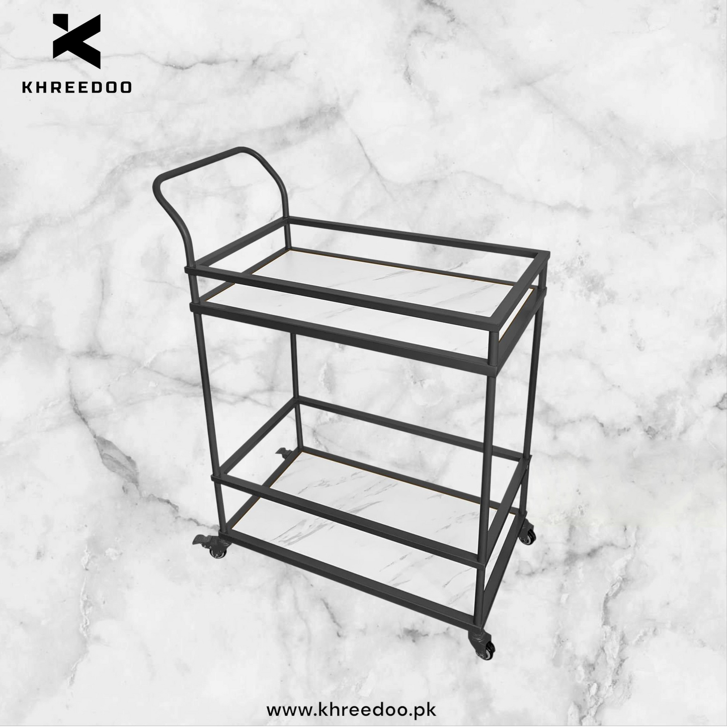 LiviNest- 2 Tier Tea Trolley Gold Rolling Line Bar