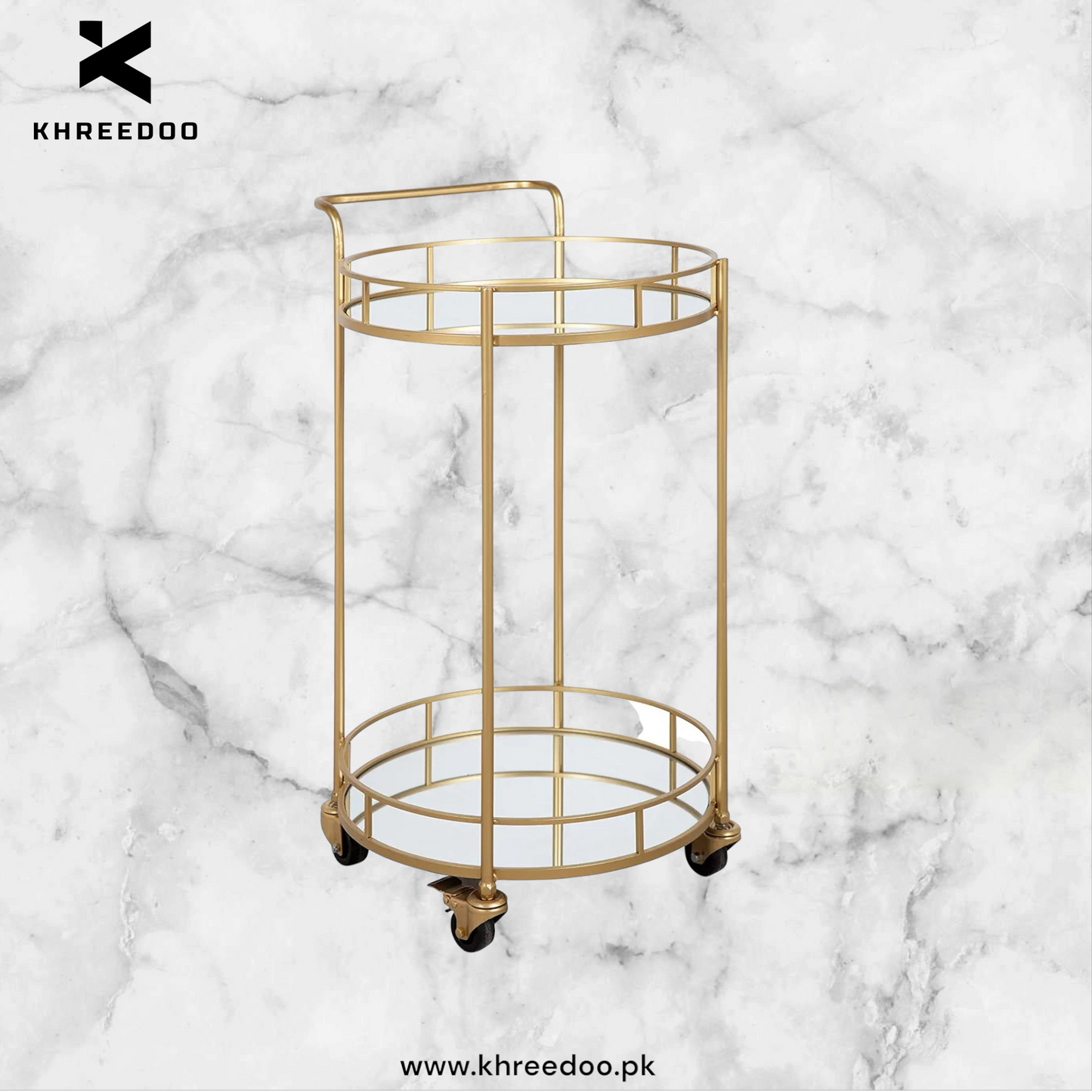 Tea Trolley Golden Wheel Arabic Round Trolley