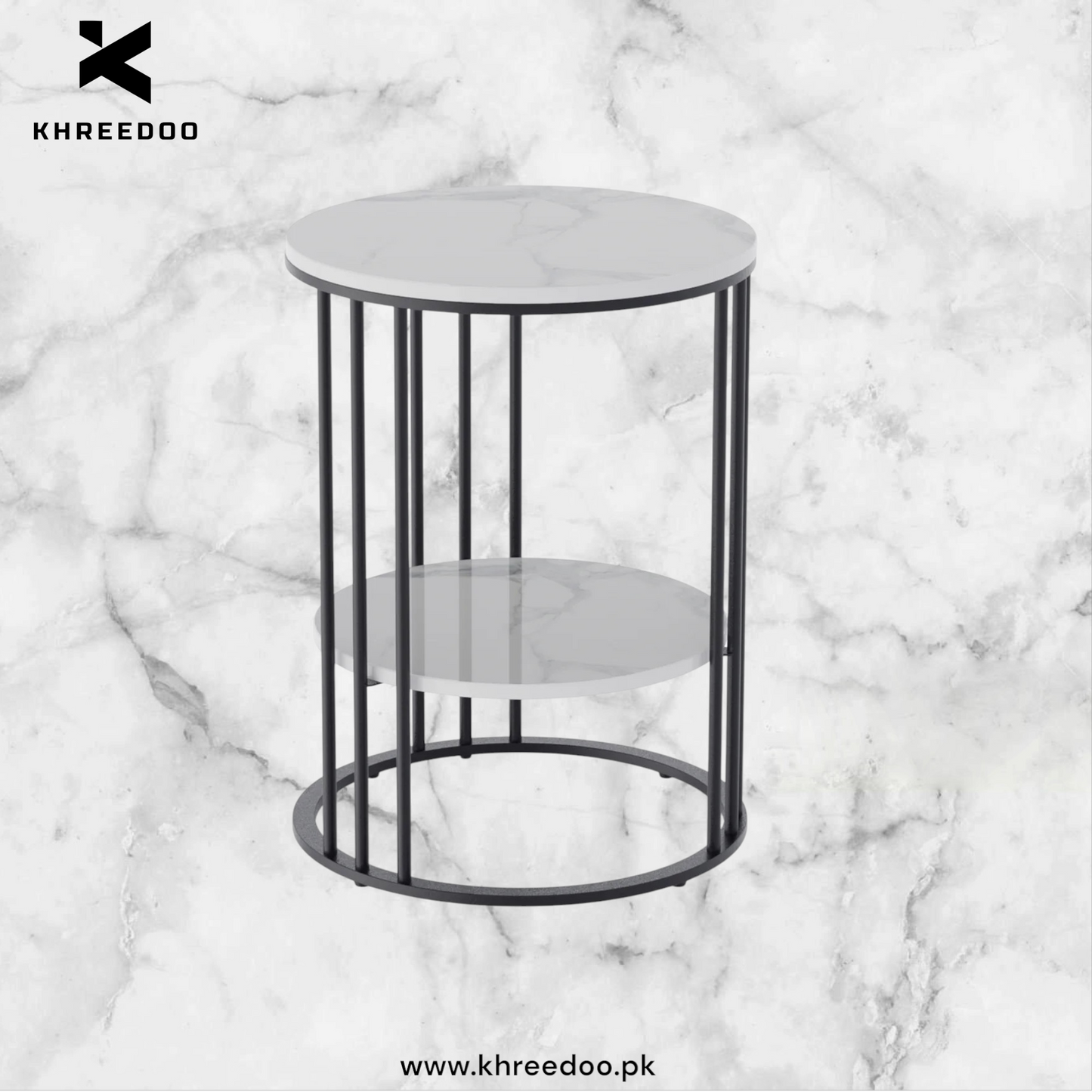 2-Tier Round White Sintered Stone End Table - Sofa Side Table