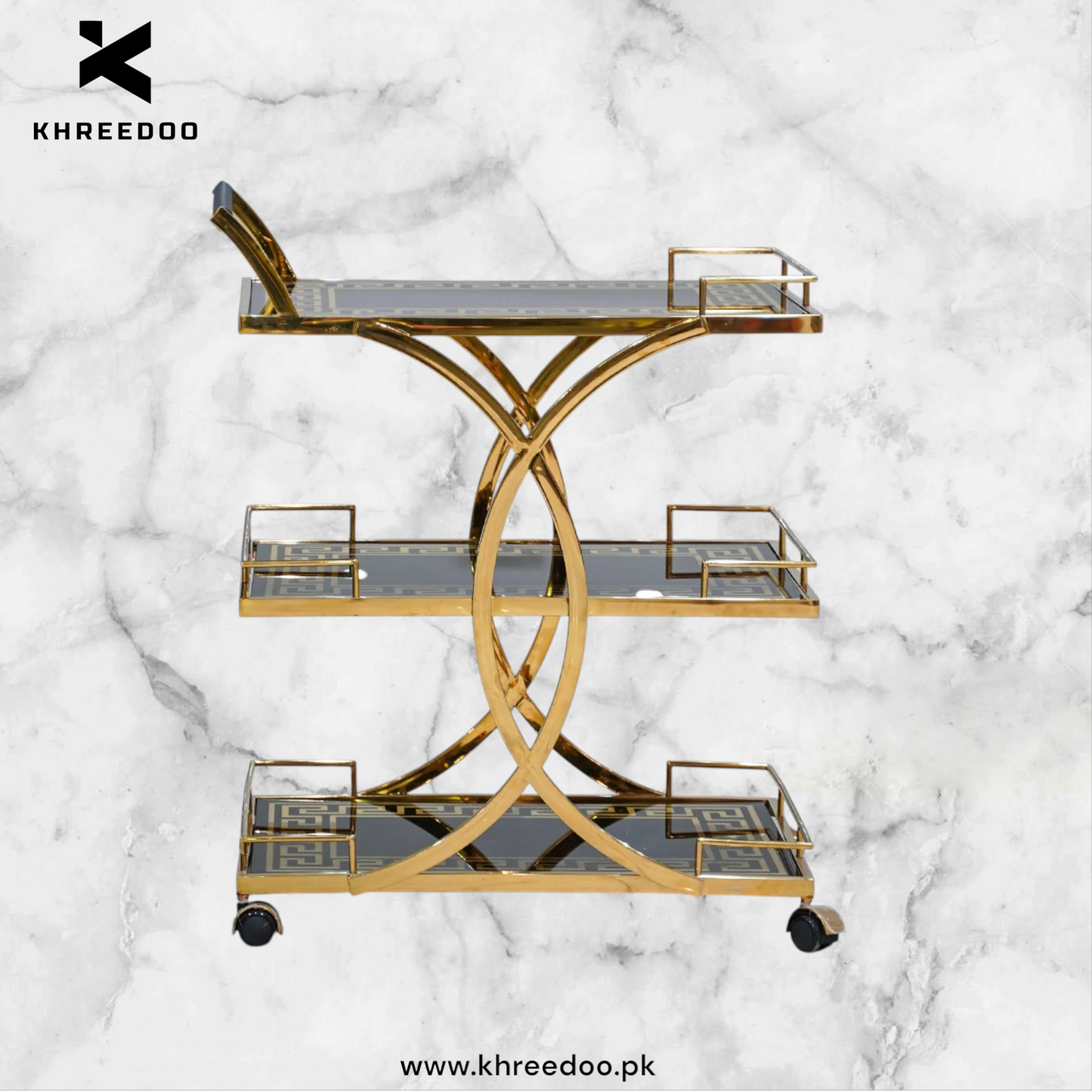 Modern 3 Tier Trolley With Black Shelfs
