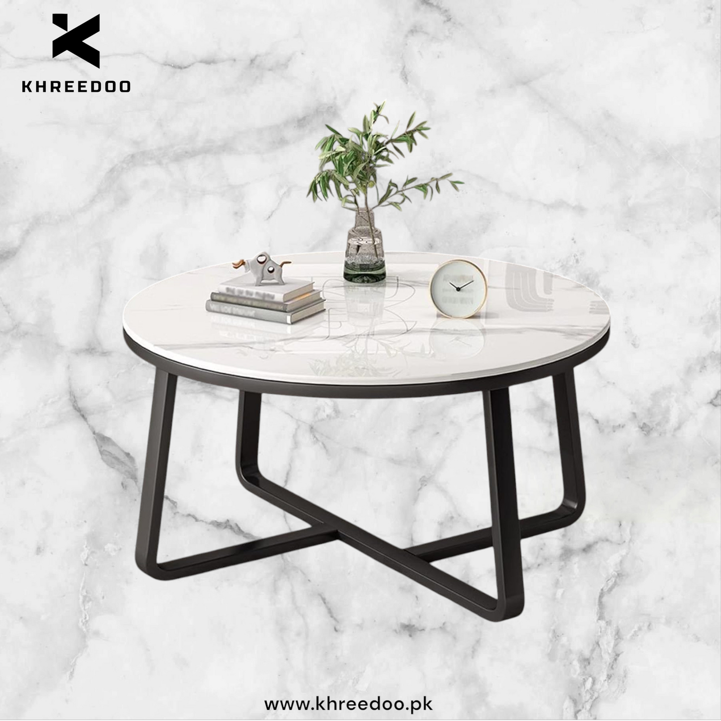 Round Metal Frame Coffee Table for Living Room