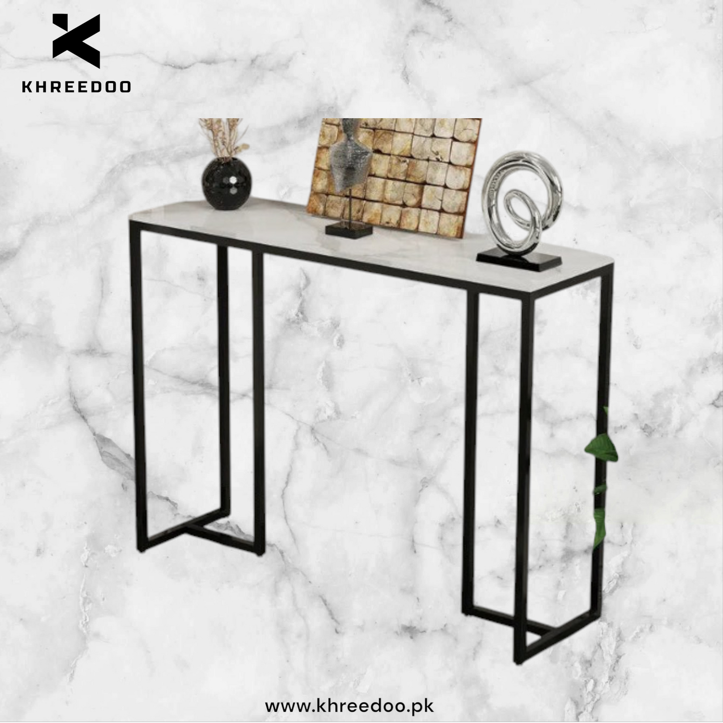 Modern White Marble Console Table with Black Metal Legs