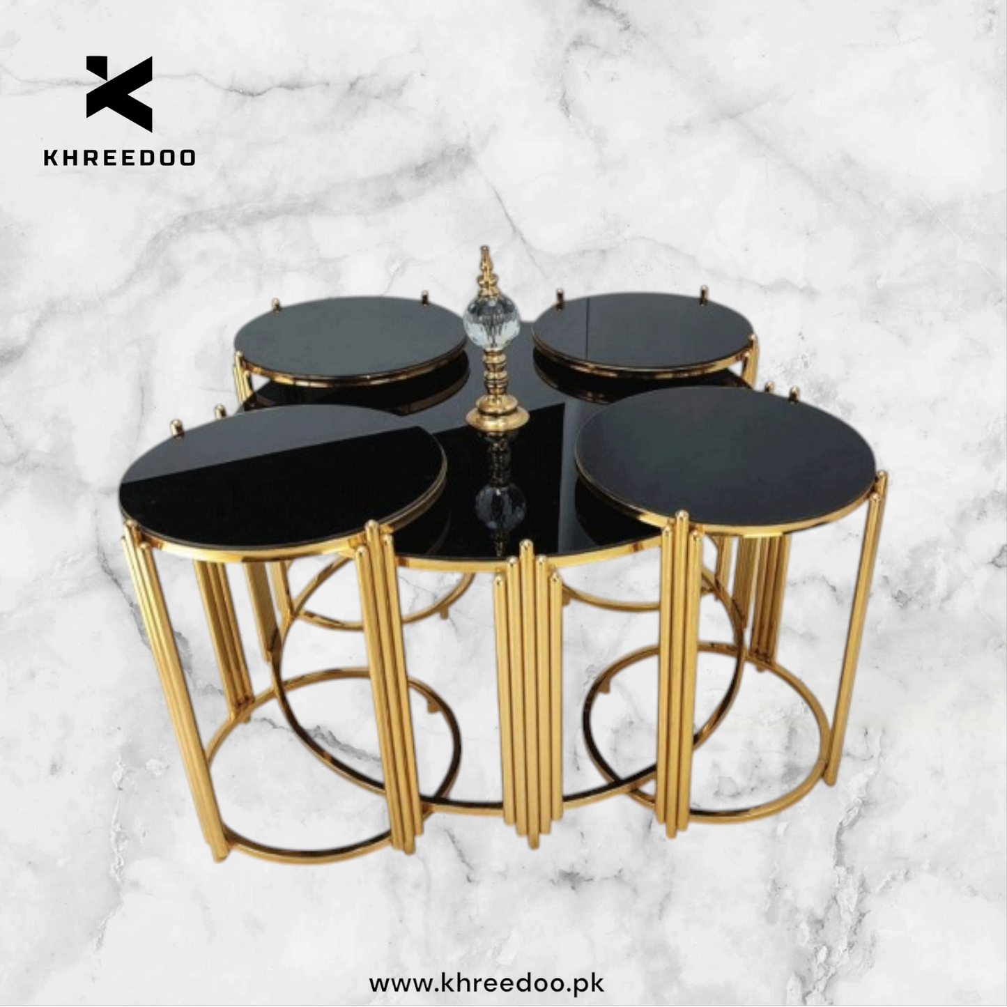 4 rod metal frame unique center table with luxury design set of side tables
