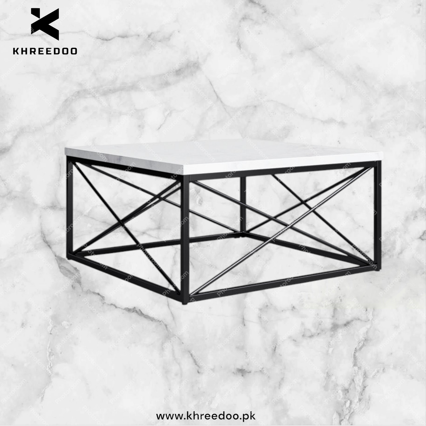 Marble top iron base center table square shape unique and decent design for bed hall
