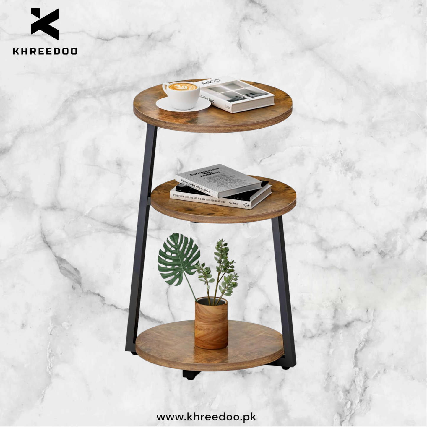 3-Tier Round Side Table - End Table for Living Room Shelves