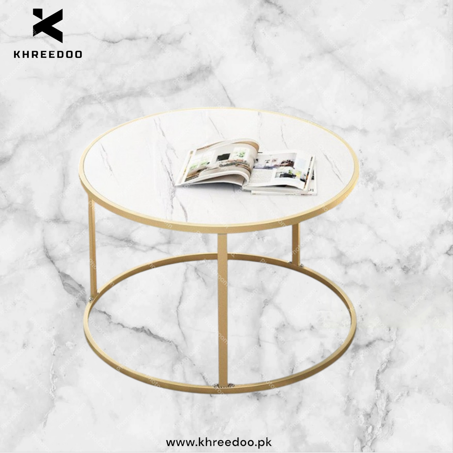 30x30 Inches Round Golden Table with Single Rods