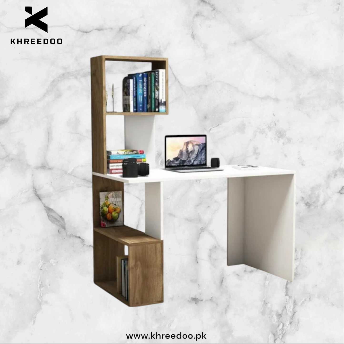 Wood Study Desk With Shelves Home Office Desk