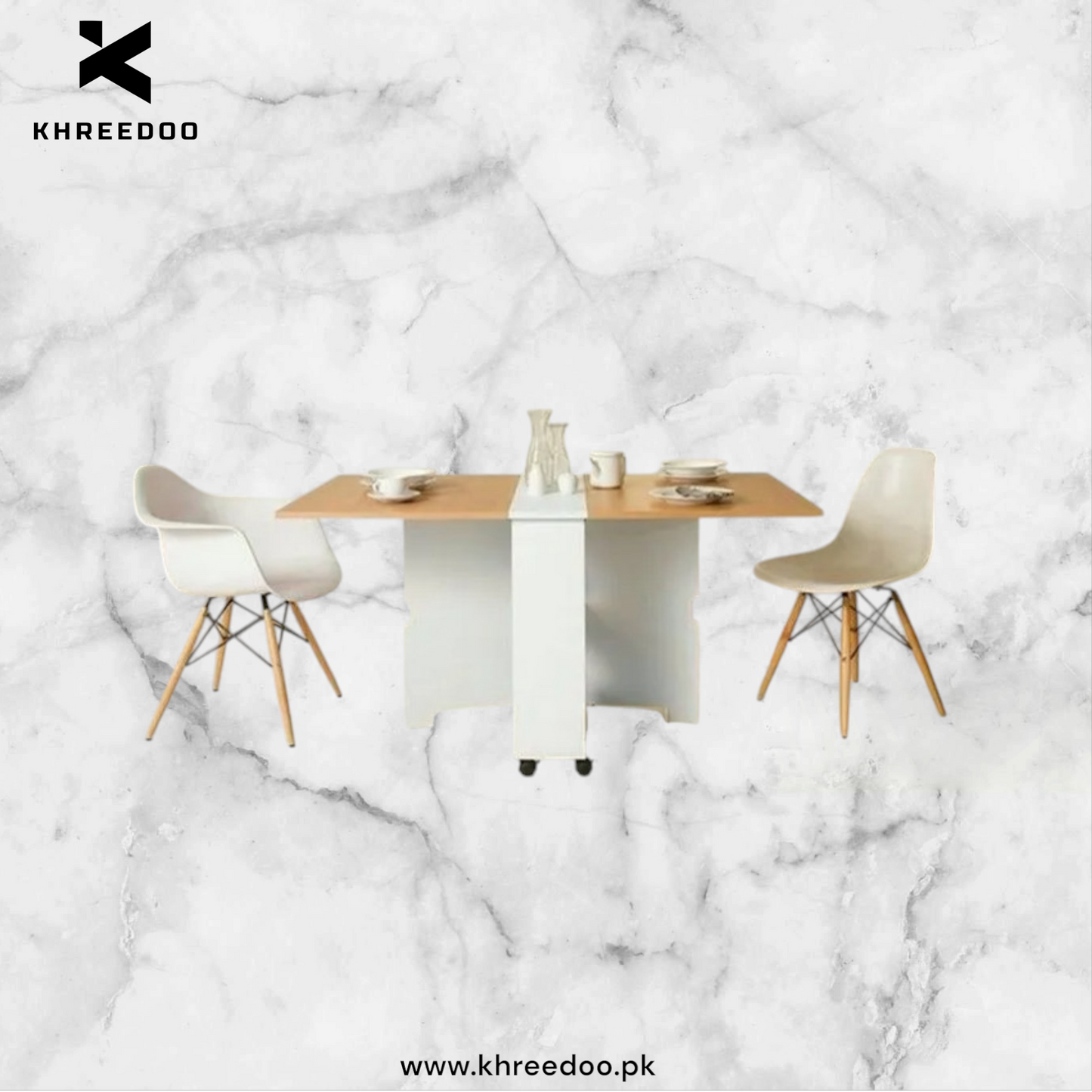 Clever-Space saving folding dining table-white Wooden Table