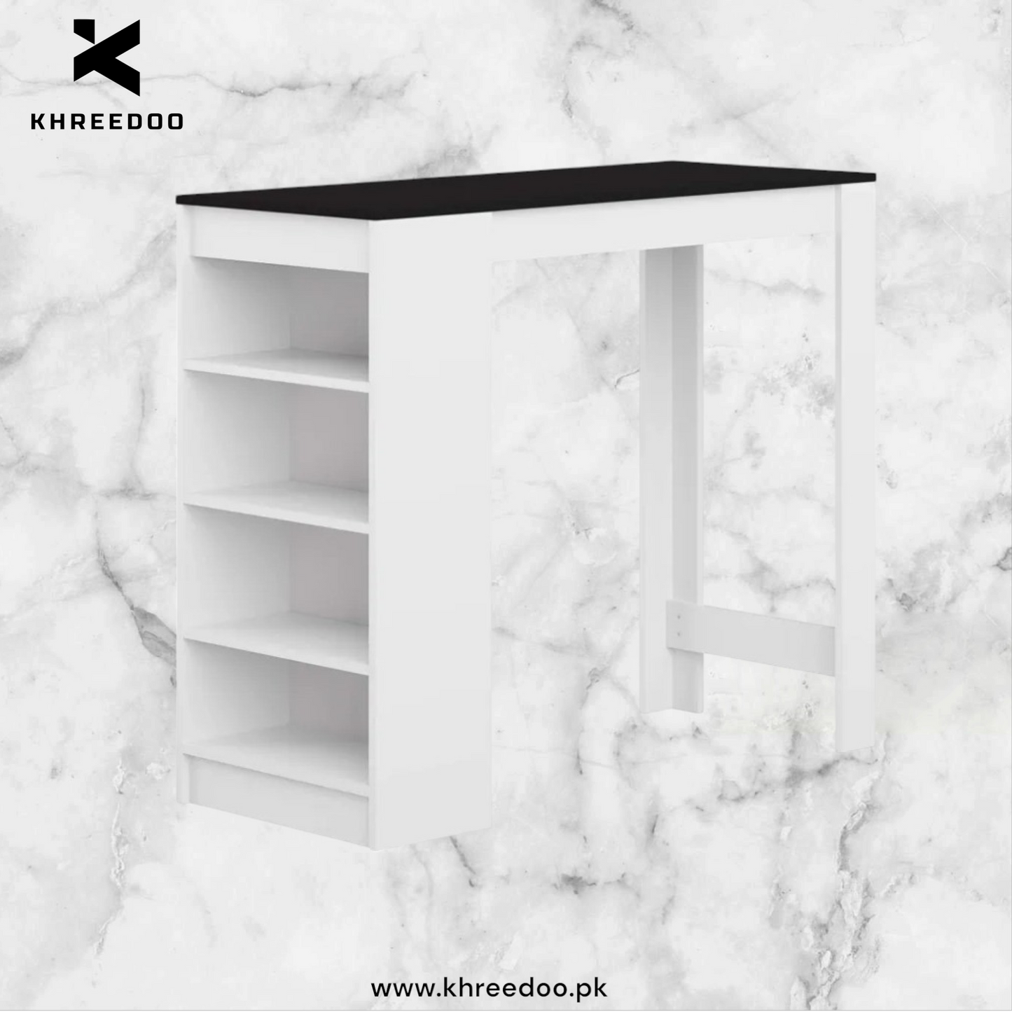 Wood Dining Bar Table with Storage Shelves - Home & Kitchen