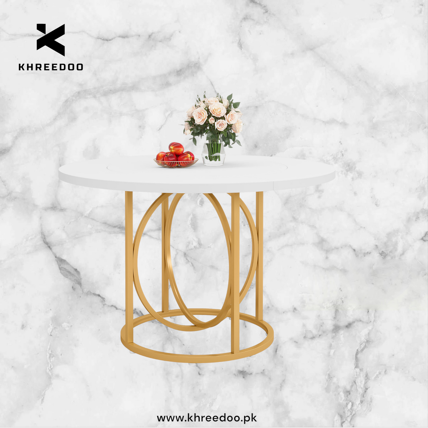 New Tribe Signs 2025 – Luxury Round Simple Dining Table with Circle Golden Base for Dining Room (Dining table only)