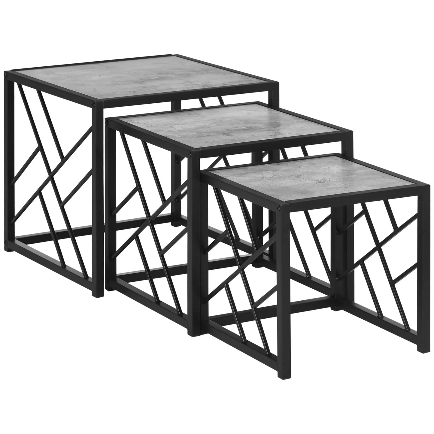 Square Nesting Tables – Metal Frame Set of 3