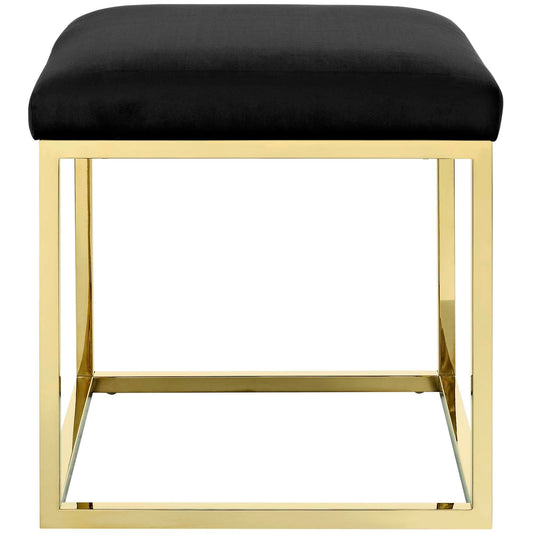 Square Ottoman Stool Sofa Chair in Gold Metal Frame With Velvet Top