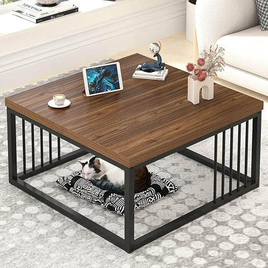 Elegant Center Table with Wooden Top and Sturdy Metal Frame – Modern Rectangular Center Table Minimalist Design, and Smooth Finish – Perfect for Serving, Displaying Décor, or Organizing Magazines