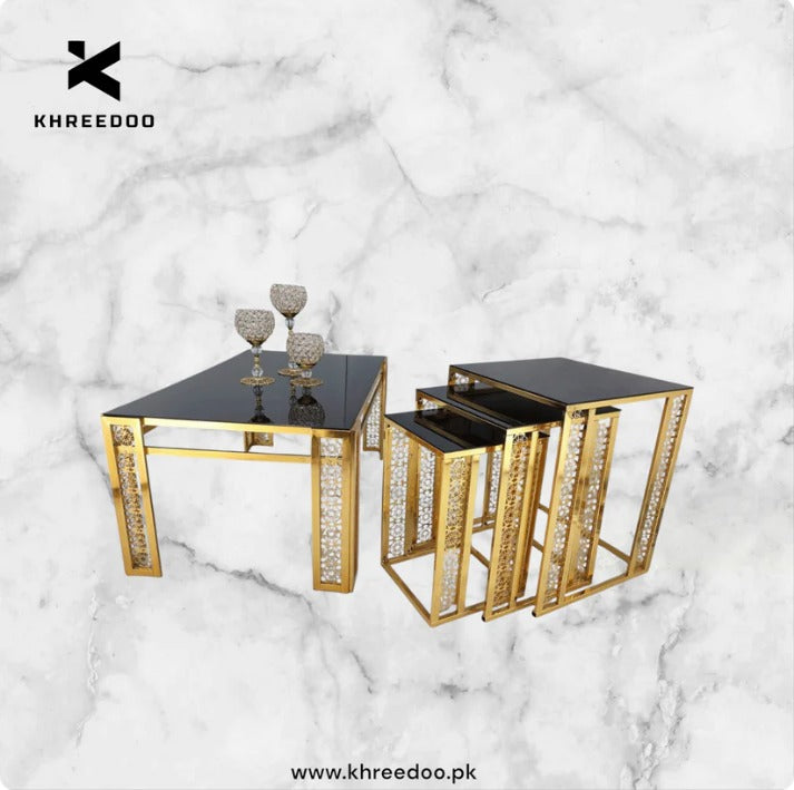 Metal frame wooden marble texture top Center + nesting table ( set of 3 )