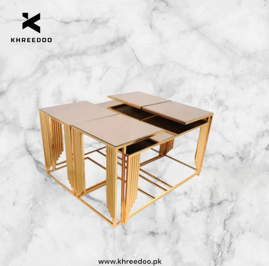 Square Center Table with Nesting Tables Set - Gold & Marble 3-Piece