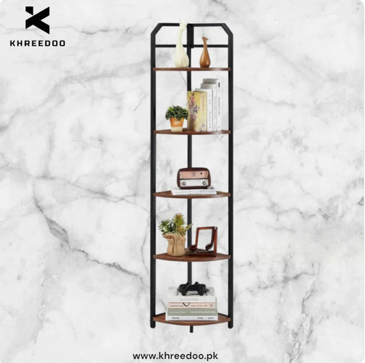 Corner Book Shelf 5 Tier Industrial Corner Bookcase Elegant Look & Deion