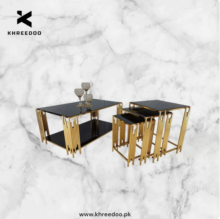 Center + nesting table ( set of 4 ) Metal frame wooden marble texture top