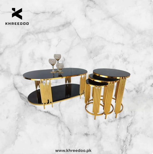 Modern Metal Oval Center Table + Nesting Tables – Elegant & Space-Saving