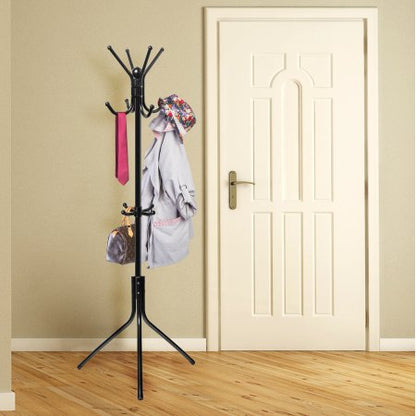 Iron Black Coat & Hat Stand - Stylish Hanger Rack for Clothes