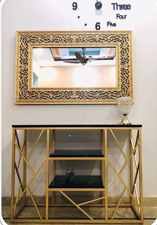 3-Tier Zig Zag Gold Console Table
