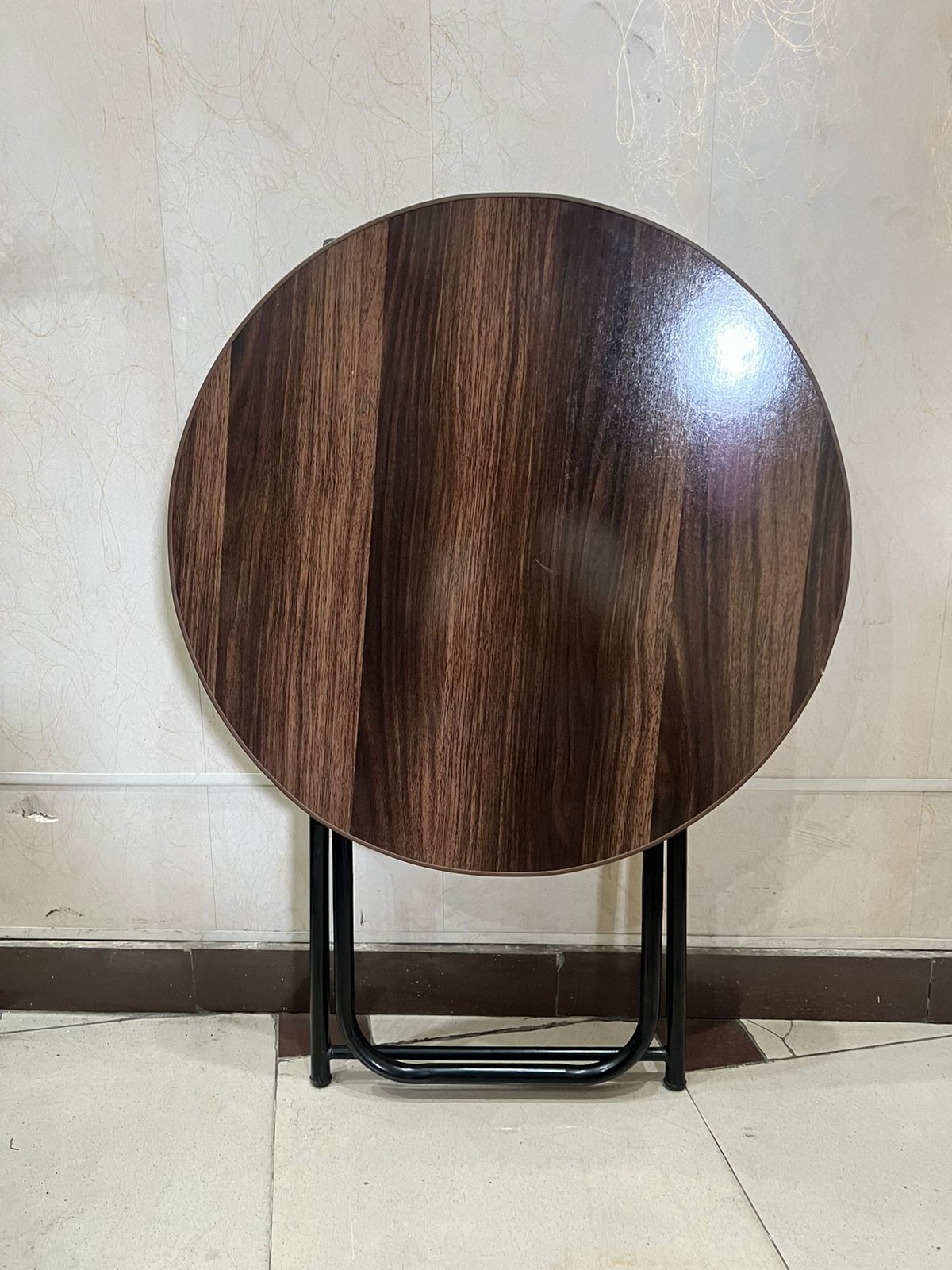 Round Folding Table Wooden Top & Metal Legs for Dining/Study