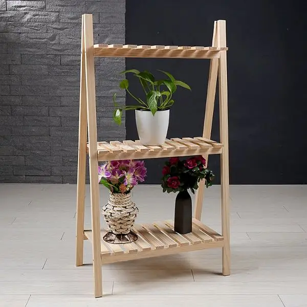 Solid Wood Flower Stand Floor-to-ceiling Three-layer