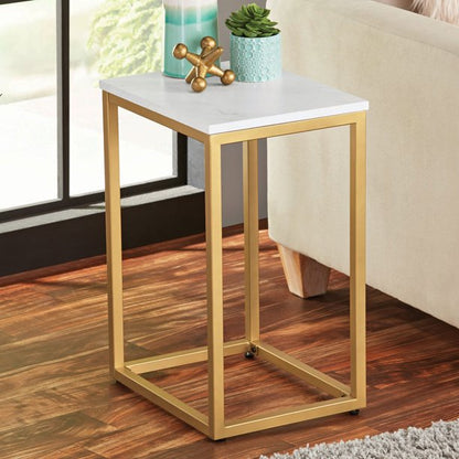 Mainstays End Table - White Top with Gold Frame