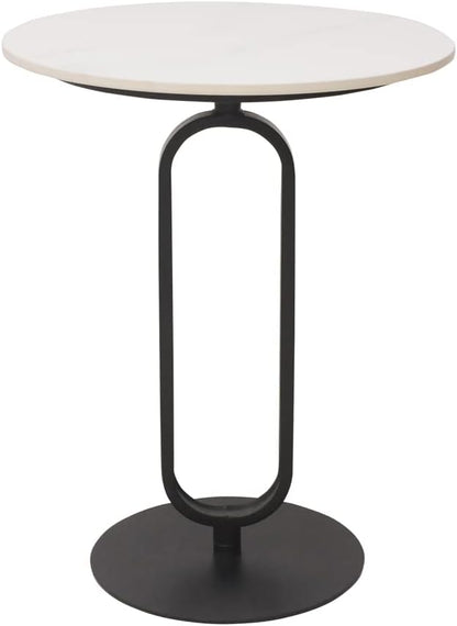 Side Table with Marble Texture Top Metal Round Table Modern Sofa Side End Table Side Desk for Couch Living Room Bedroom