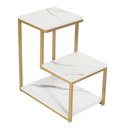 3-Tier Chair Side Table with Storage Shelf for Living Room