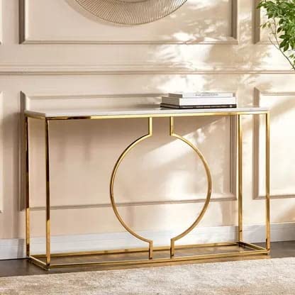 Modern Ring Console Table - Golden Finish & White MDF