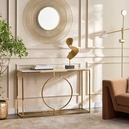 Modern Ring Console Table - Golden Finish & White MDF