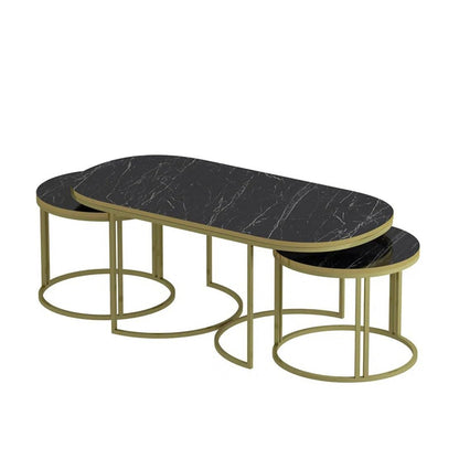Set of 3 center table home décor  marble nesting table Marble sheet Top With Rode Iron Base Frame