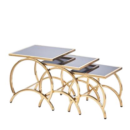 3 Pc Nesting Set With Unique & Elegance Design Space-Saving Nesting Set In wooden Marble Texture and Metal Frame