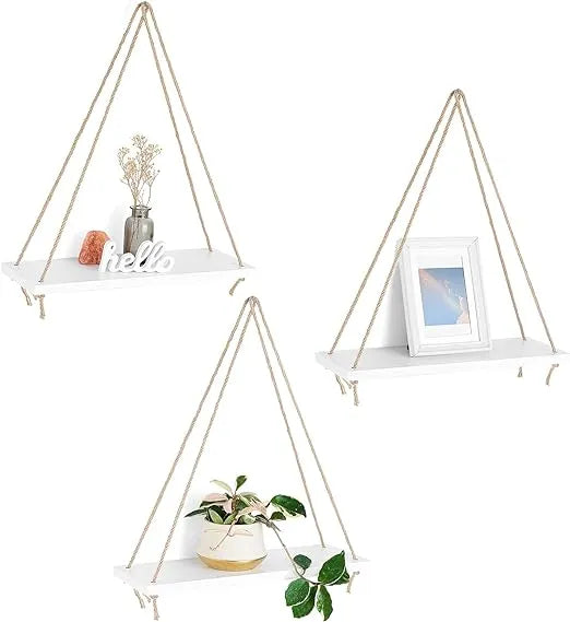 Wood Hanging Shelves for Wall Decor - Swing Rope Organizer