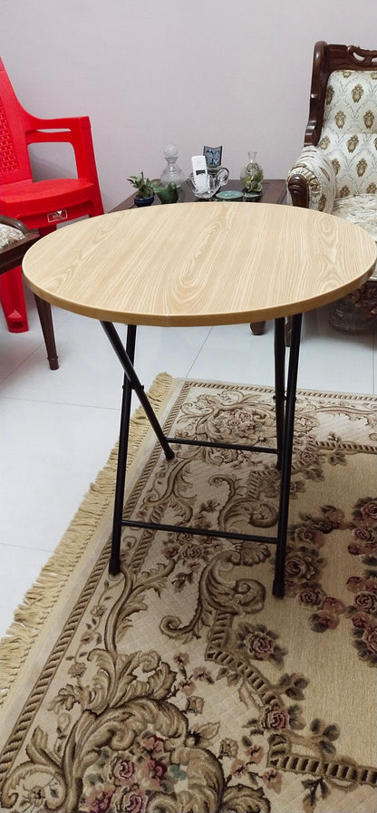 Round Folding Table Wooden Top & Metal Legs for Dining/Study