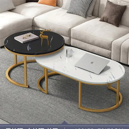 Modern Oval Shape wooden Marble Texture Sheet Center Table