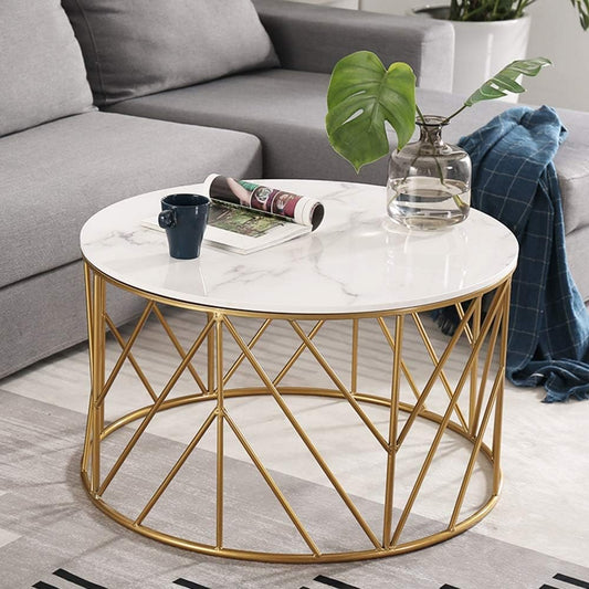 Round Coffee Table with Metal Side Table for Living Room