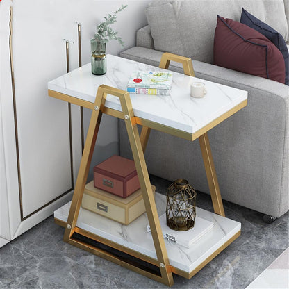 Narrow C-Shaped End Table - 2-Layer Bedside or Sofa Table