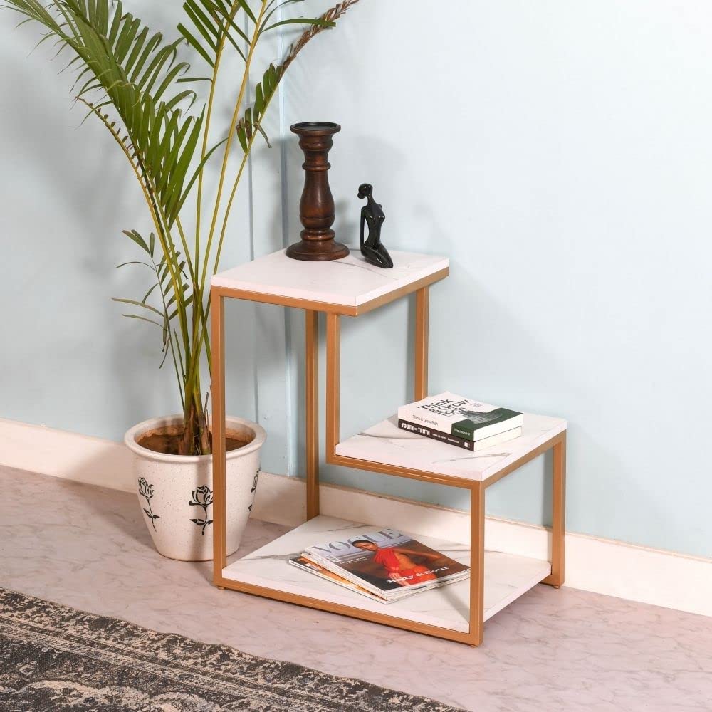 3-Tier Chair Side Table with Storage Shelf for Living Room