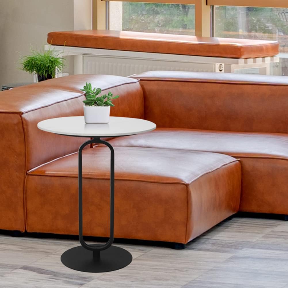 Side Table with Marble Texture Top Metal Round Table Modern Sofa Side End Table Side Desk for Couch Living Room Bedroom