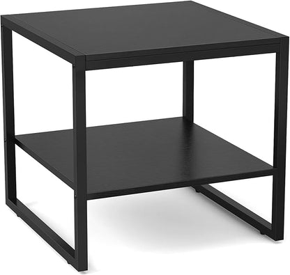 Black Metal Frame Side Table with 2-Tier Storage Modern Minimalist Nightstand, End Table or Living Room Accent Piece with Sleek Matte Finish and Open Shelf Design for Books,