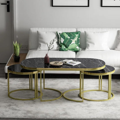 Set of 3 center table home décor  marble nesting table Marble sheet Top With Rode Iron Base Frame