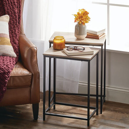 Nesting Side Table - Metal & Wood Design for Living Room