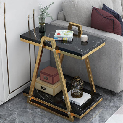 Narrow C-Shaped End Table - 2-Layer Bedside or Sofa Table