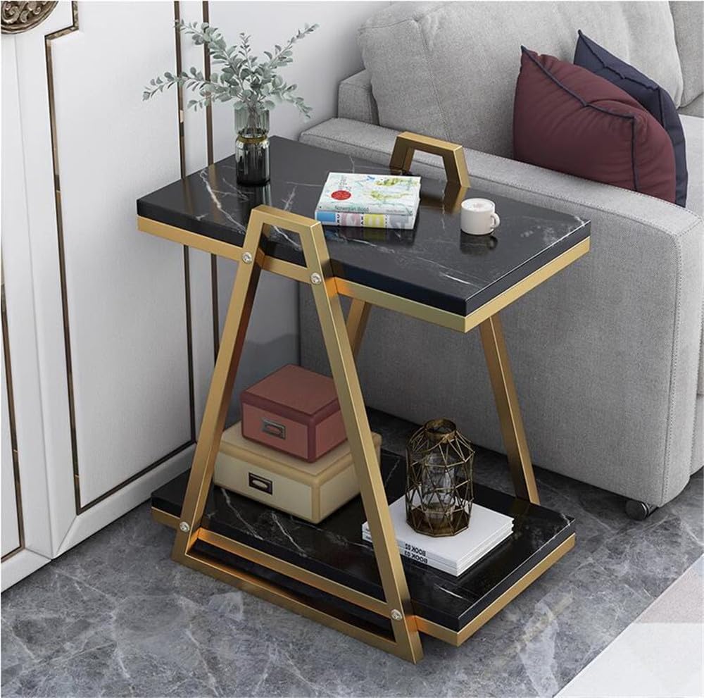 Narrow C-Shaped End Table - 2-Layer Bedside or Sofa Table