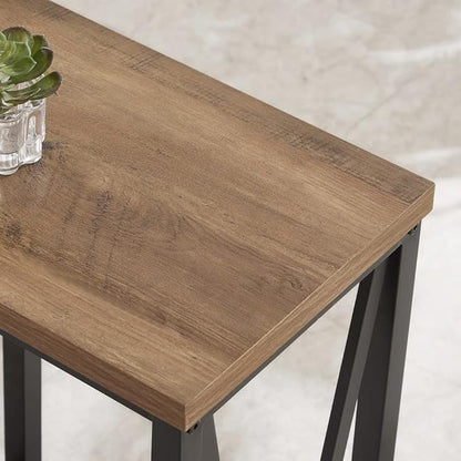 "Modern Edge V-Frame Narrow Side Table with Dark Wood Finish – Compact End Table with Geometric Metal Design and 2-Tier Open Storage – Perfect for Living Room, Bedroom, or Entryway Décor – Sleek,