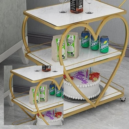 3-Tier Heart Shape Tea Trolley with Wheels - Serving Table